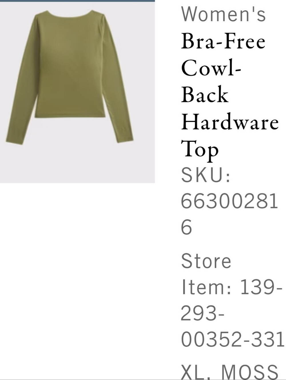 Abercrombie & Fitch Long-Sleeve Cowl-Back Top in Moss Green
